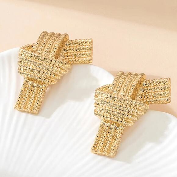 Gold Textured Knot Earrings - Picture 1 of 2